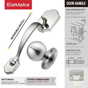 Front Door Handleset Entry Door Handle Set with Cove Knob for Right and Left Handed Sided Doors, Interior and Exterior Entrance Passage Lock, Satin Nickel