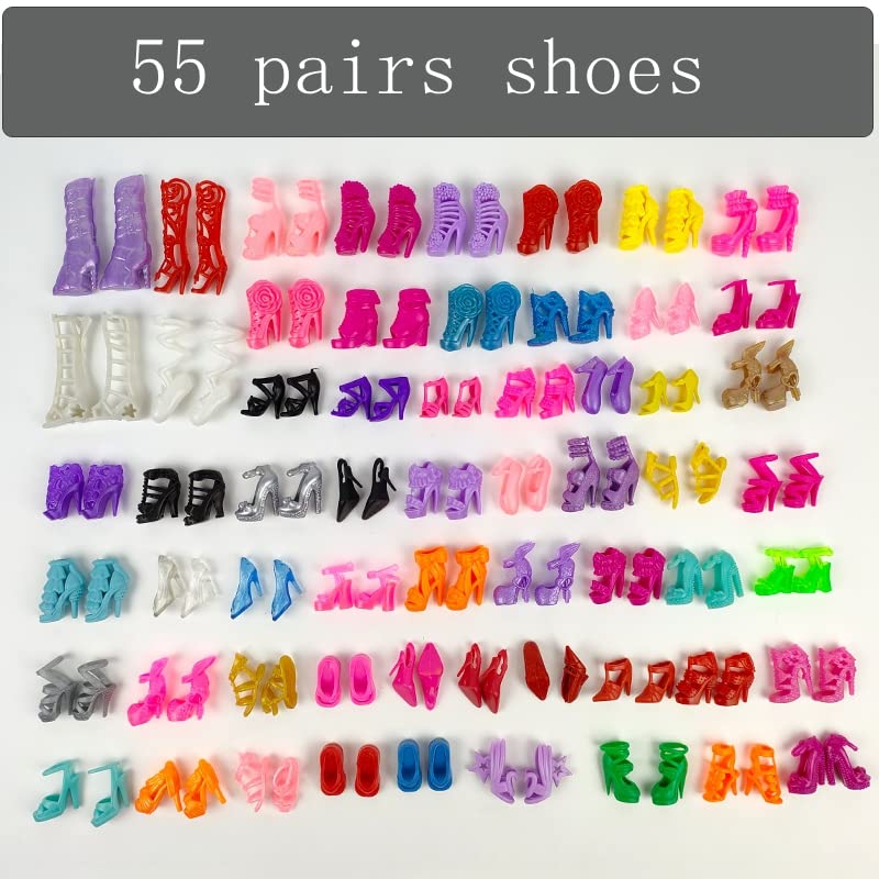 55 Pairs Fashion Doll Shoes for 11.5" Doll 1/6 Replacement Different Assorted Colors High Heel Shoes Boots Flat Shoes Set for 11.5 inch Girl Doll