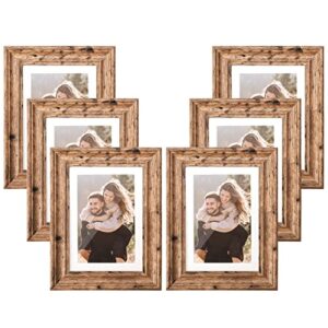 syntrific 8x10 picture frame set of 6, rustic farmhouse wood picture frames 5x7 with mat or 8x10 without mat,tabletop display and wall mounting for home collage brown photo frame for gift,walnut