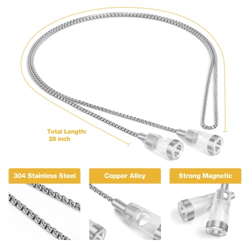 Lawonda AirPods Carrying Straps,Gifts for Mom,Earphone Stainless Steel Necklace Chain Strap Holder Magnetic Neck Connector Cord Anti-Lost Sports String Strap Accessories for Airpods 1/2 /Pro 2 Silver