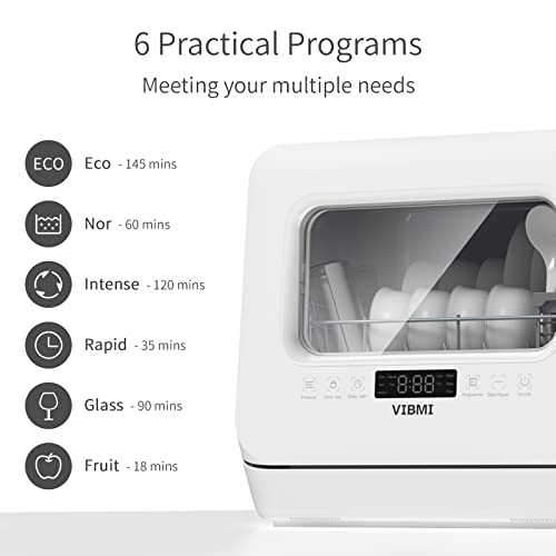 Countertop Dishwasher, 4-Place Settings Mini Dishwasher with Air Drying Function, 6 Washing Programs Small Dishwasher with Faucet Adapter, Perfect for Apartments (No Tank Included)