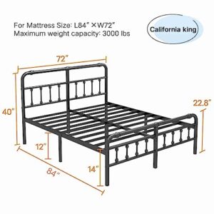 Hearicx California King Bed Frame with Headboard Footboard，Easy Assembly Heavy Duty Metal Platform with Premium Steel Slat Support，Noise-Free，12-Inch Under Bed Storage