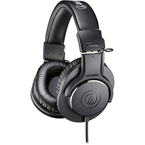 Audio-Technica ATH-M20x Closed-Back Monitor Headphones Bundle with Auray Headphones Holder and Headphone Case