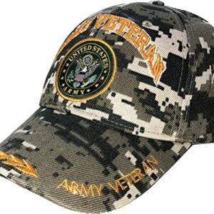 U.S. Army Baseball Caps Hats Military Apparel | Retired Veteran | 3D Embroidered | Adjustable (Camo Veteran with Emblem)