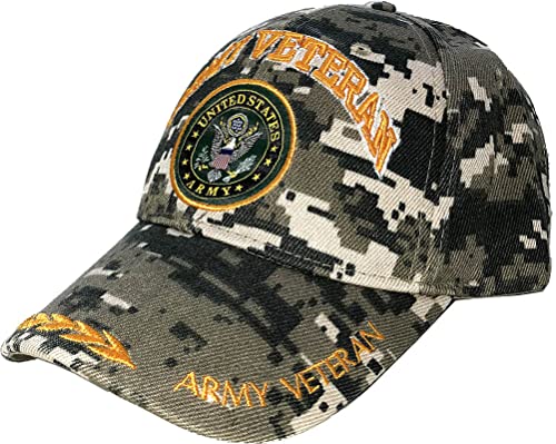 U.S. Army Baseball Caps Hats Military Apparel | Retired Veteran | 3D Embroidered | Adjustable (Camo Veteran with Emblem)