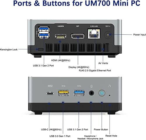 MINISFORUM Mini PC AMD Ryzen 7 3750H UM700 | 16 GB RAM 512 GB PCIe SSD Mini Desktop Computer | Radeon RX Vega 10 Graphics | Dual WiFi BT 5.1 | HDMI/Display/USB-C | 1 X RJ45 | 5X USB Ports