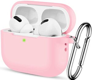 imivio airpods pro 2 case cover 2022/pro 2019, soft silicone protective charging cover skin compatible apple airpods pro 2nd/1st generation case for women men with keychain, front led visible (pink)