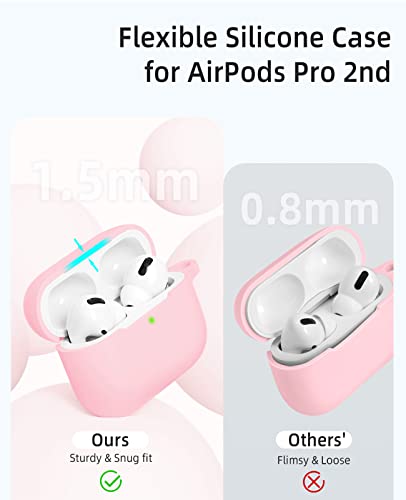 IMIVIO Airpods Pro 2 Case Cover 2022/Pro 2019, Soft Silicone Protective Charging Cover Skin Compatible Apple Airpods Pro 2nd/1st Generation Case for Women Men with Keychain, Front LED Visible (Pink)