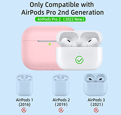 IMIVIO Airpods Pro 2 Case Cover 2022/Pro 2019, Soft Silicone Protective Charging Cover Skin Compatible Apple Airpods Pro 2nd/1st Generation Case for Women Men with Keychain, Front LED Visible (Pink)