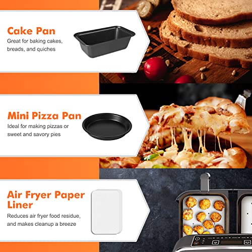 Dual Basket Air Fryer Accessories, Set of 10 Fit for Ninja Dual Air Fryer DZ201, DZ401 & Most 8 Quart - 10 Quart and Larger Dual Zone Air Fryer, Include Cake Pizza Pan, Rack & Skewer, Paper Liner, etc