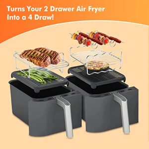 Dual Basket Air Fryer Accessories, Set of 10 Fit for Ninja Dual Air Fryer DZ201, DZ401 & Most 8 Quart - 10 Quart and Larger Dual Zone Air Fryer, Include Cake Pizza Pan, Rack & Skewer, Paper Liner, etc