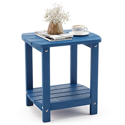 LUE BONA Adirondack Outdoor Side Table, Navy Blue Poly Outdoor Patio End Table Weather Resistant, Pool Composite Plastic Morden Side Table for Patio, Pool, Porch, Garden, Lawn