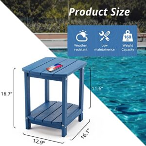 LUE BONA Adirondack Outdoor Side Table, Navy Blue Poly Outdoor Patio End Table Weather Resistant, Pool Composite Plastic Morden Side Table for Patio, Pool, Porch, Garden, Lawn