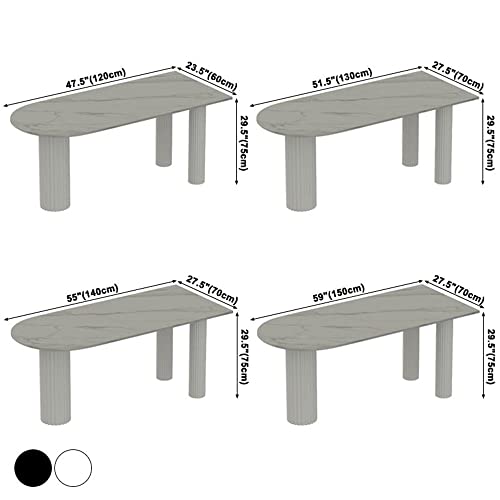 LAKIQ Modern Kitchen Dining Table Sintered Stone Dining Room Table with 3 Roman Column Legs Oval Rectangular Dining Table for Small Space Apartment-Table Only (White,47.2" L x 23.6" W x 29.5" H)