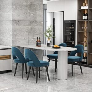 LAKIQ Modern Kitchen Dining Table Sintered Stone Dining Room Table with 3 Roman Column Legs Oval Rectangular Dining Table for Small Space Apartment-Table Only (White,47.2" L x 23.6" W x 29.5" H)