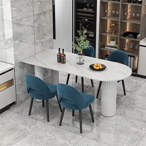 LAKIQ Modern Kitchen Dining Table Sintered Stone Dining Room Table with 3 Roman Column Legs Oval Rectangular Dining Table for Small Space Apartment-Table Only (White,47.2" L x 23.6" W x 29.5" H)