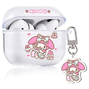 anime case cover for airpods pro 2 (2022),cute cartoon pink bunny pattern soft silicone shockproof protective cover kawaii charging case with funny rabbit keychain for women kids