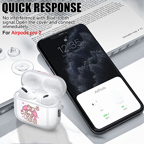 Anime Case Cover for AirPods Pro 2 (2022),Cute Cartoon Pink Bunny Pattern Soft Silicone Shockproof Protective Cover Kawaii Charging Case with Funny Rabbit Keychain for Women Kids