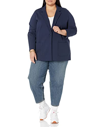 Amazon Essentials Women's Relaxed-Fit Soft Ponte Blazer, Navy, Medium