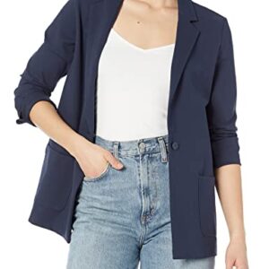 Amazon Essentials Women's Relaxed-Fit Soft Ponte Blazer, Navy, Medium