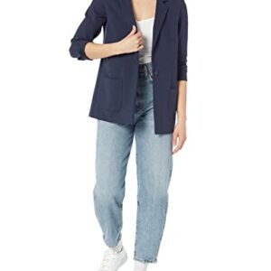 Amazon Essentials Women's Relaxed-Fit Soft Ponte Blazer, Navy, Medium