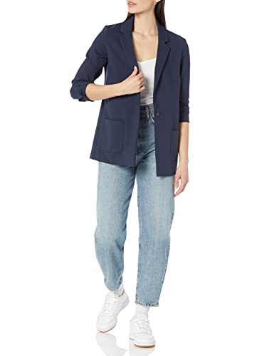 Amazon Essentials Women's Relaxed-Fit Soft Ponte Blazer, Navy, Medium