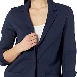 Amazon Essentials Women's Relaxed-Fit Soft Ponte Blazer, Navy, Medium