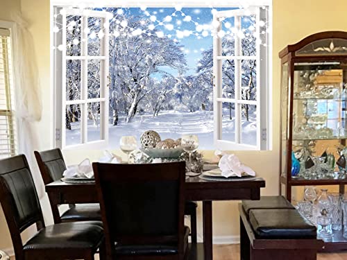 BINQOO 7x5ft Winter Landscape Window Photography Backdrop Christmas Snow Trees Scenery Background Baby Shower Kids Birthday Party Portrait Photo Studio Props