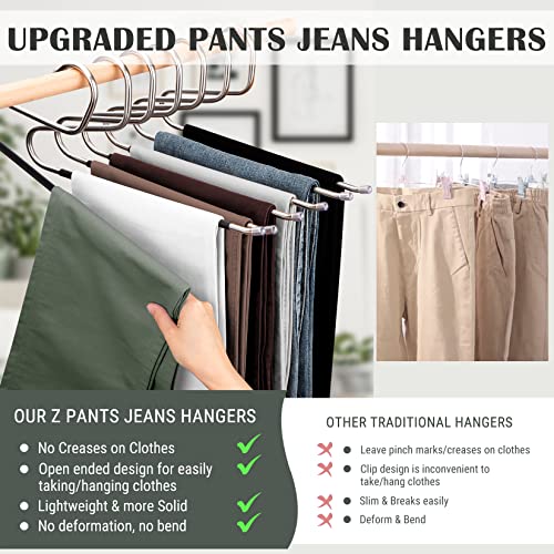 DOIOWN Open-Ended Pants Jean Hangers - Stainless Steel Jeans Hangers 10 Pack 8mm Thick, Versatile Non-Slip Hangers for Heavy Pants, Jeans, Trousers, Scarf - Space-Saving Clothes Hangers for Women Men