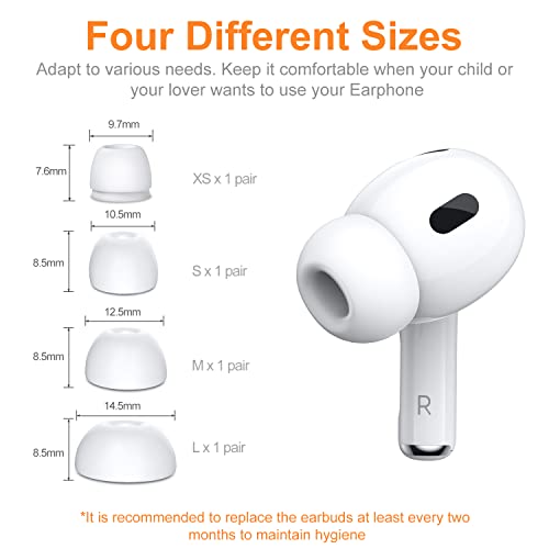 [4 Pairs XS/S/M/L] Link Dream Ear Tips for AirPods Pro 2 (2nd Generation) Silicon Ear Buds Tips with Portable Storage Box (XS/S/M/L)