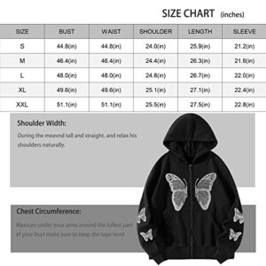 Ethbox Harajuku Women's Zipper Connecting Gothic Butterfly Printing Hatshirt Y2K zipper retro -graphic hoodie (black,Small,Small)