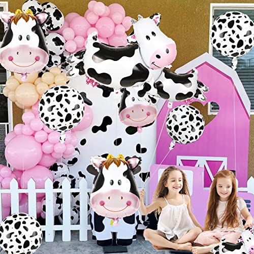 DREMISI 14Pcs Cow Balloons Cute Cow Shape Mylar Foil Balloons Cow Head Balloons Can Float Huge Animal Balloons Black Pink Cow Print Balloons for Baby Shower 1st Birthday Farm Animal Theme Party Decor