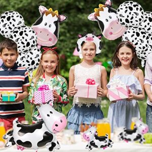 DREMISI 14Pcs Cow Balloons Cute Cow Shape Mylar Foil Balloons Cow Head Balloons Can Float Huge Animal Balloons Black Pink Cow Print Balloons for Baby Shower 1st Birthday Farm Animal Theme Party Decor