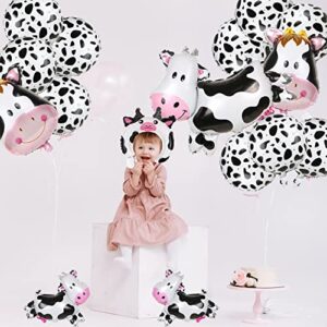 DREMISI 14Pcs Cow Balloons Cute Cow Shape Mylar Foil Balloons Cow Head Balloons Can Float Huge Animal Balloons Black Pink Cow Print Balloons for Baby Shower 1st Birthday Farm Animal Theme Party Decor