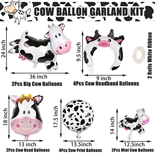 DREMISI 14Pcs Cow Balloons Cute Cow Shape Mylar Foil Balloons Cow Head Balloons Can Float Huge Animal Balloons Black Pink Cow Print Balloons for Baby Shower 1st Birthday Farm Animal Theme Party Decor