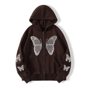 ethbox harajuku women's zipper connecting gothic butterfly printing hatshirt y2k zipper retro -graphic hoodie (coffee,large,large)