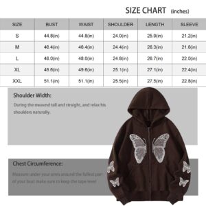 Ethbox Harajuku Women's Zipper Connecting Gothic Butterfly Printing Hatshirt Y2K zipper retro -graphic hoodie (Coffee,Large,Large)