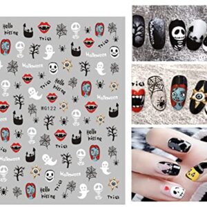 12 Sheets Halloween Nail Art Stickers Decals Self-Adhesive Pegatinas Uñas Cute Ghost Hat Castle Cat Skull Bat Nail Supplies Nail Art Design Decoration Accessories