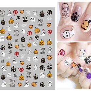 12 Sheets Halloween Nail Art Stickers Decals Self-Adhesive Pegatinas Uñas Cute Ghost Hat Castle Cat Skull Bat Nail Supplies Nail Art Design Decoration Accessories