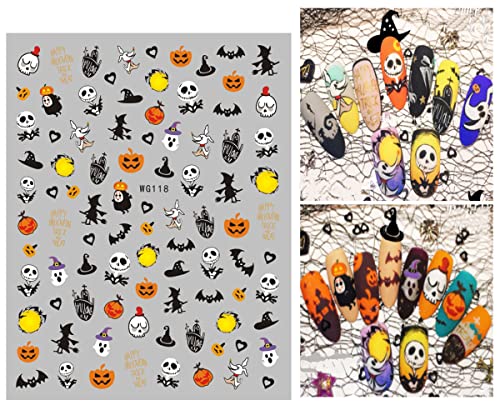12 Sheets Halloween Nail Art Stickers Decals Self-Adhesive Pegatinas Uñas Cute Ghost Hat Castle Cat Skull Bat Nail Supplies Nail Art Design Decoration Accessories