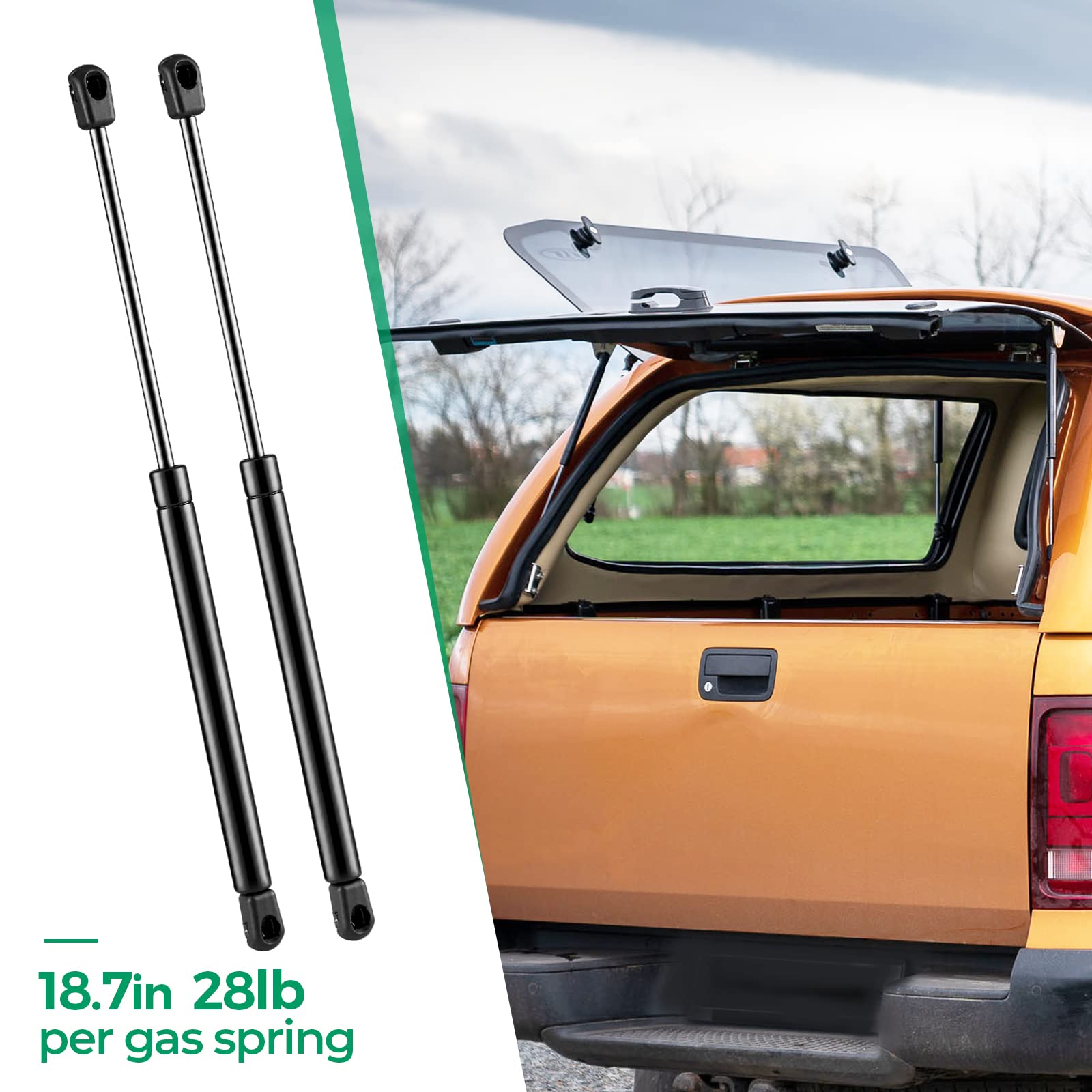 C16-21220 18 inch 28lb/125N Gas Strut, 19 inch Gas Struts Shock Lift Support for Leer Camper Shell Topper Rear Windows Door Truck Cap Toolbox Canopy Struts, C1621220, Set of 2 by HUOPO