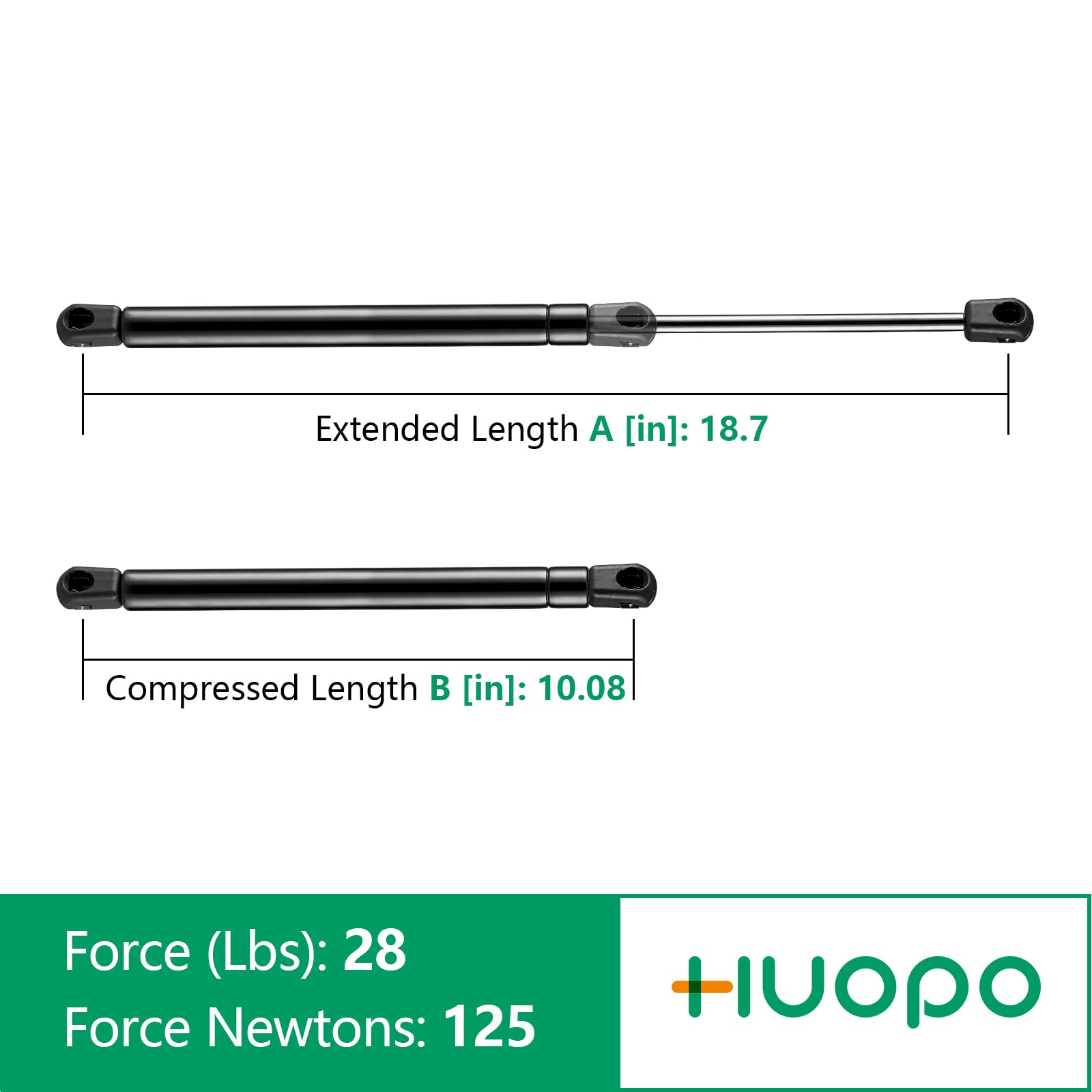 C16-21220 18 inch 28lb/125N Gas Strut, 19 inch Gas Struts Shock Lift Support for Leer Camper Shell Topper Rear Windows Door Truck Cap Toolbox Canopy Struts, C1621220, Set of 2 by HUOPO