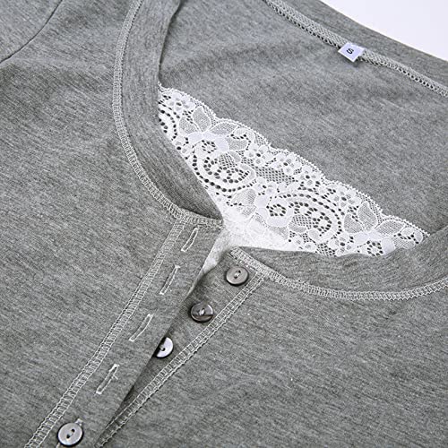 Fairy Grunge Shirts for Women Y2K Tops Long Sleeve Lace Patchwork Tees Teen Girls Vintage Slim Blouse Fall Clothes (A Grey, S)