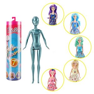 princess barbies color reveal doll blind box 7 surprises: 4 mystery bags; water reveals doll’s look & color change on face & hair; party series; [styles may vary]