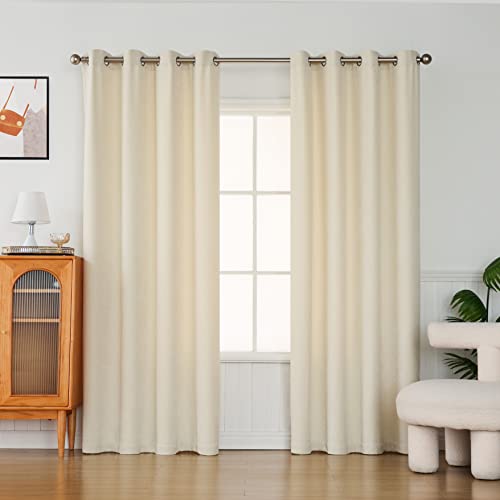 AMPHIWELL Ivory Velvet Curtains 102 Inches Long Room Darkening Curtains for Living Room Thermal Insulated Curtains Grommet Window Curtains for Bedroom Curtains 2 Panel Sets 52" W x 102" L