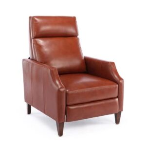 comfort pointe biltmore caramel faux leather push back recliner with wooden legs