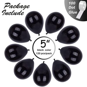 Matte Black Balloons 5 Inch 120pcs Pearl Black Balloons Black Latex Balloons for Birthday Engagement Wedding Anniversary Halloween Party Decorations, Small Balloons For Father's Day Retirement Supply