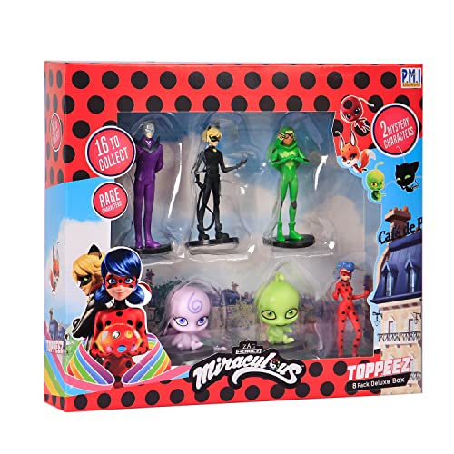 P.M.I. Miraculous Ladybug Designs Topeez | 8 Miraculous Ladybug Topeez Out of 16 Designs in 1 Pack | 6 Topeez and 2 Rare Hidden Mystery Topeez (Assortment B)