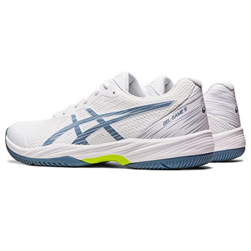 ASICS Men's Gel-Game 9 Tennis Shoes, 10, White/Steel Blue