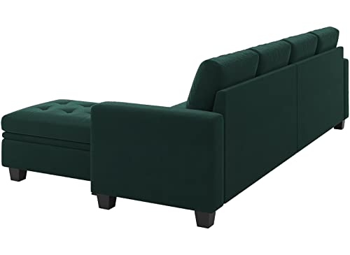 Belffin Velvet Reversible Sectional Sofa with Chasie Convertible Couch Storage Ottoman L Shaped 4-seat Green